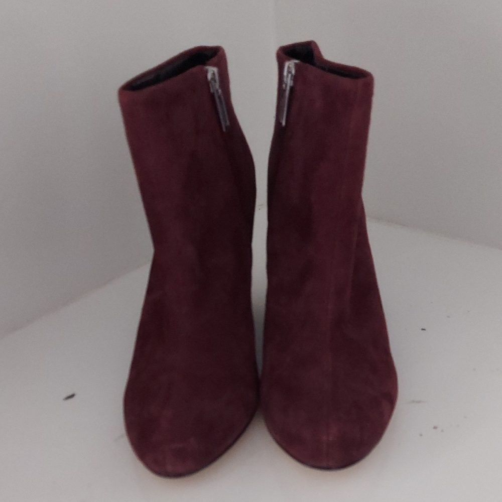 Calvin Klein Red Ankle Booties Suede Minimalist Design